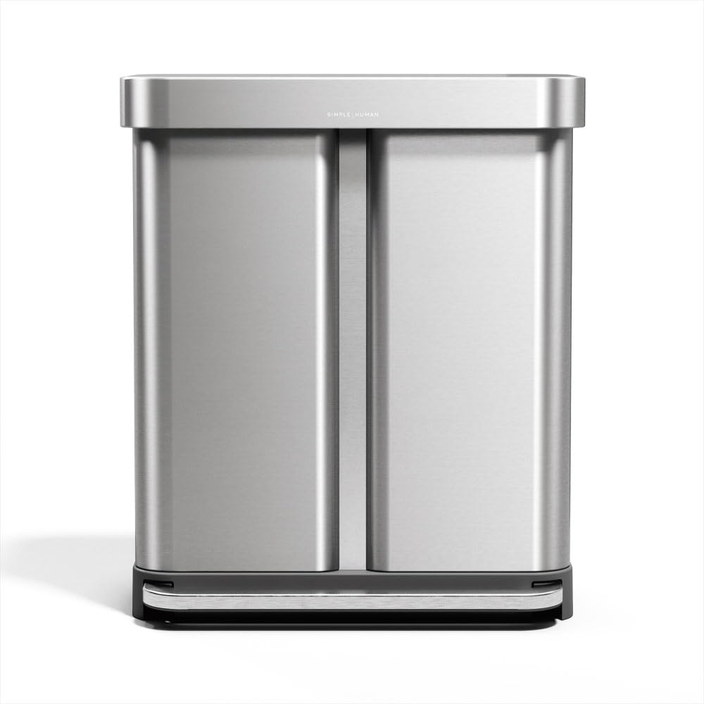 58L Dual Compartment Brushed Stainless Steel Kitchen Trash Can S7900