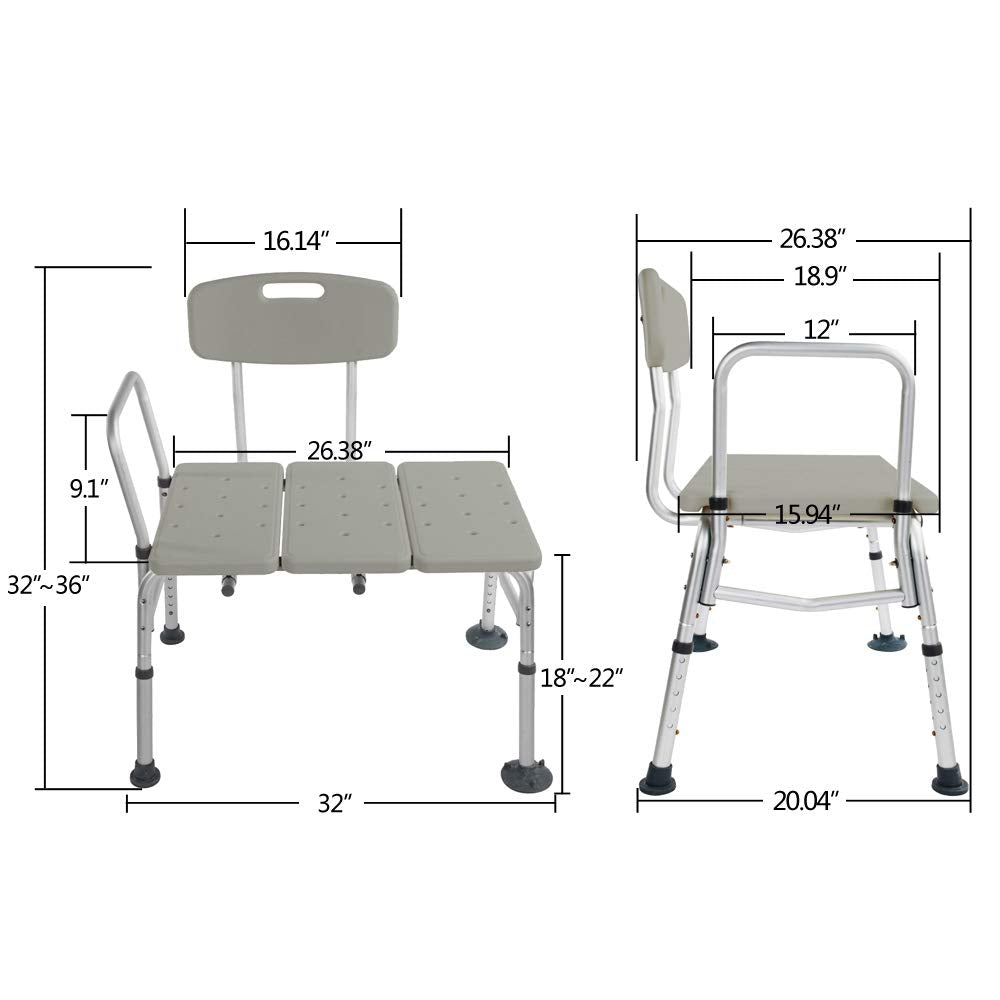 Bath Shower Transfer Bench with Backrest & Padded Armrest G827884