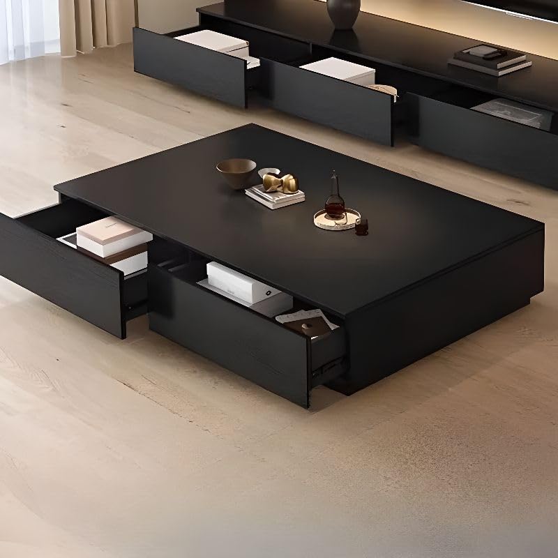 Black Wooden Coffee Table with Storage Drawers L632235