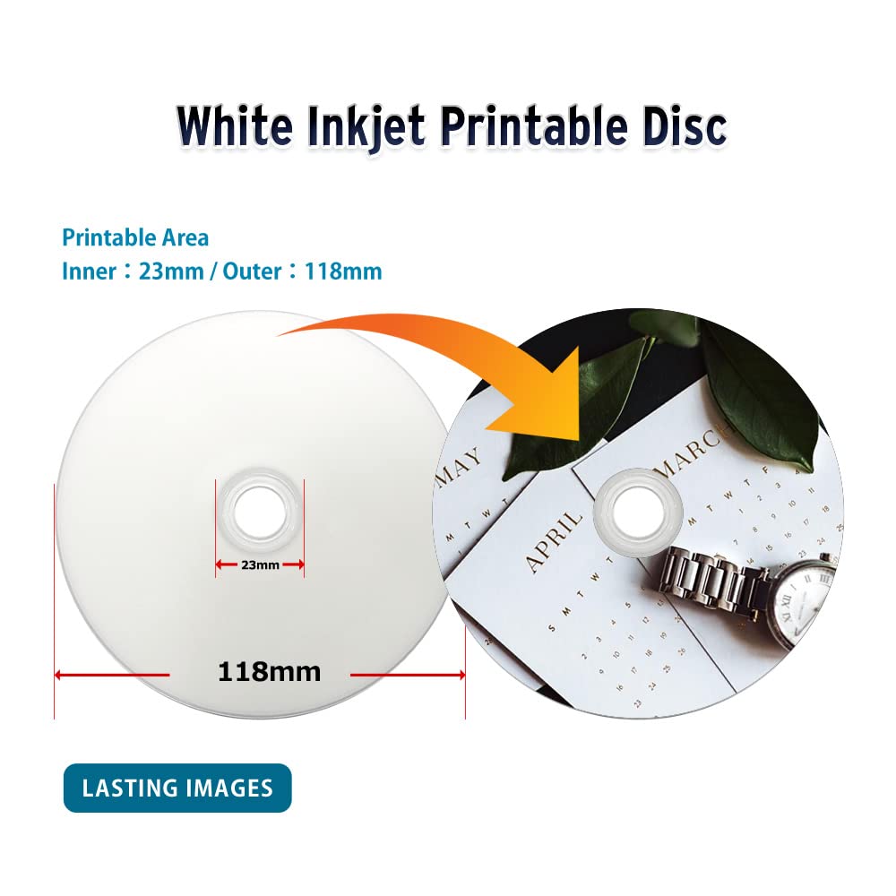 Water Resistant Glossy White Inkjet Printable BD-R DL 6x 50GB Blu-ray 10 Disc Spindle D7769
