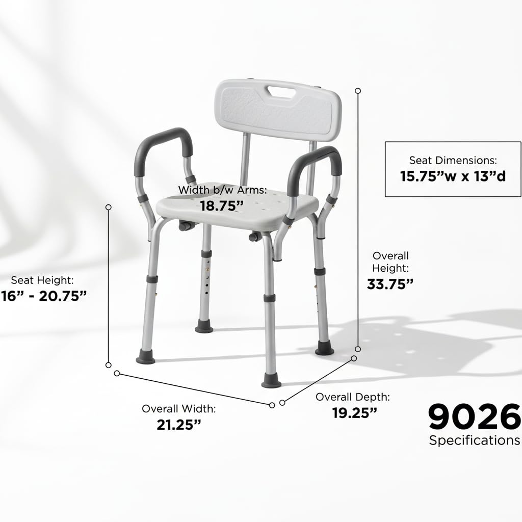 Bath Seat with Removable Arms & Back, 300 lb Capacity, Adjustable Height C275