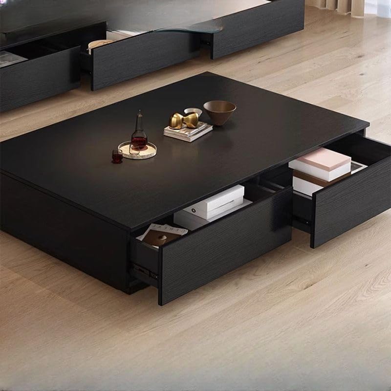 Black Wooden Coffee Table with Storage Drawers L632235