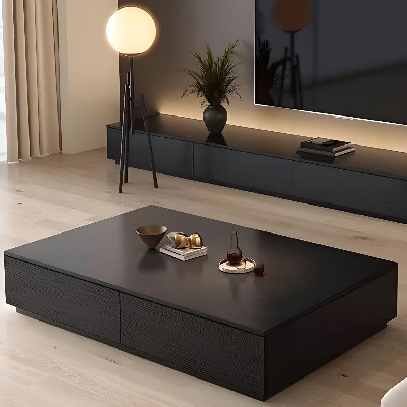 Black Wooden Coffee Table with Storage Drawers L632235