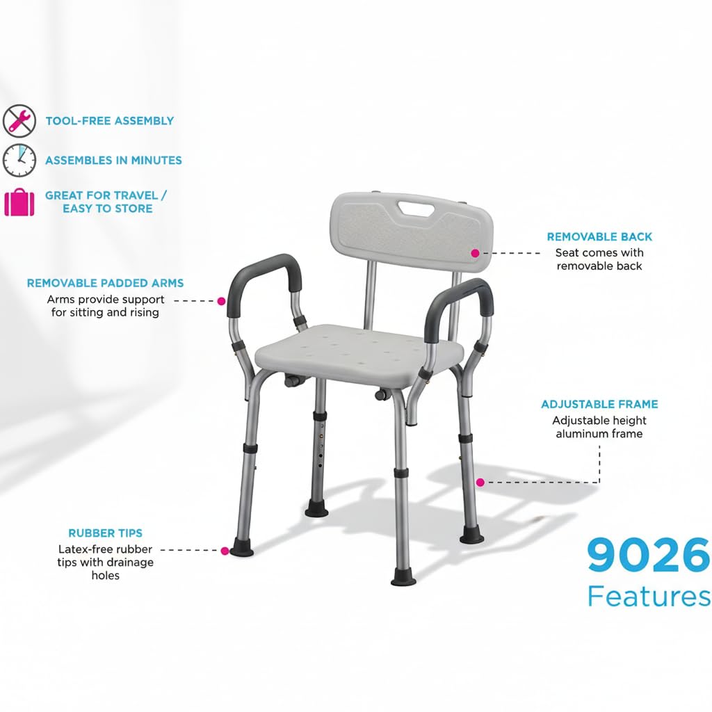 Bath Seat with Removable Arms & Back, 300 lb Capacity, Adjustable Height C275