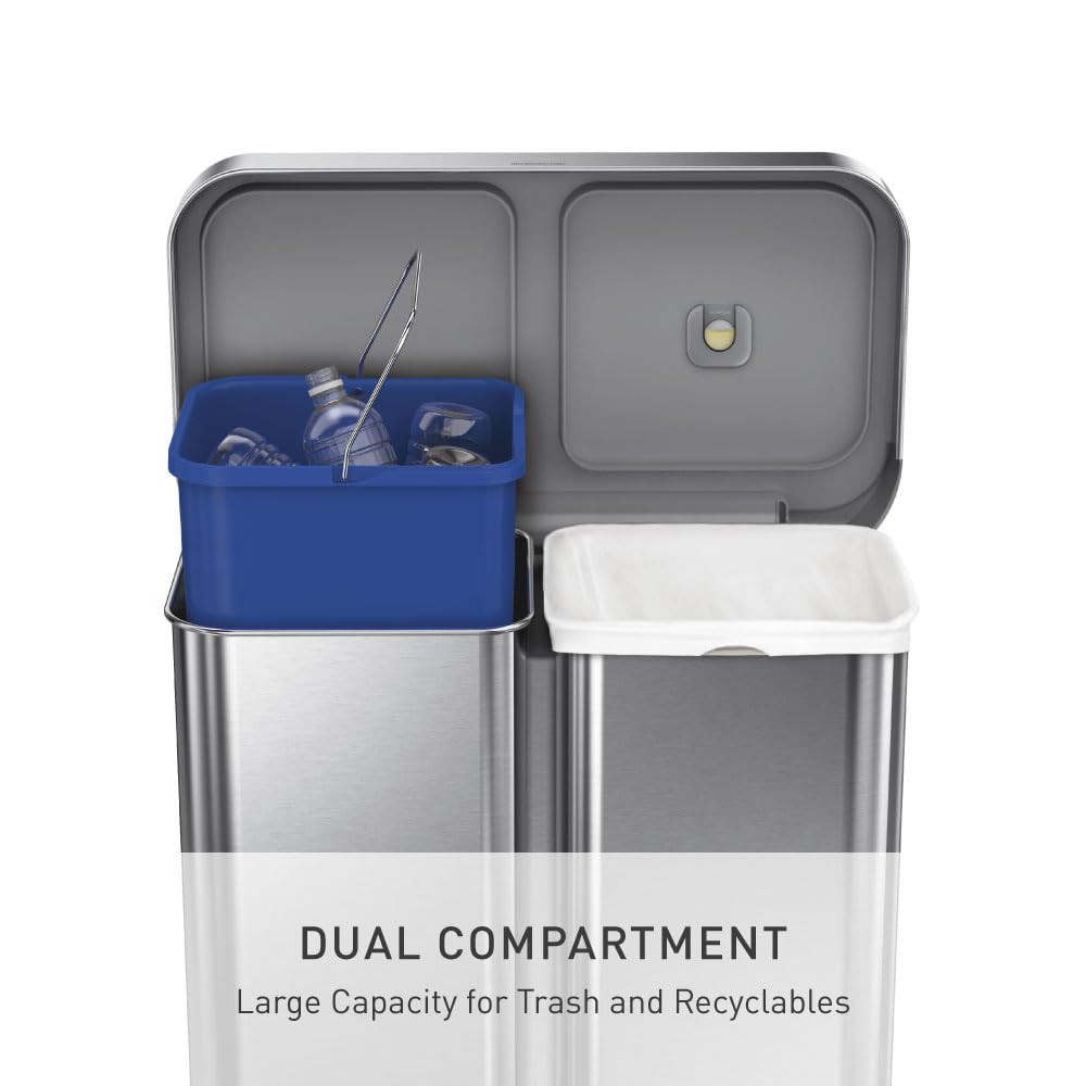 58L Dual Compartment Brushed Stainless Steel Kitchen Trash Can S7900