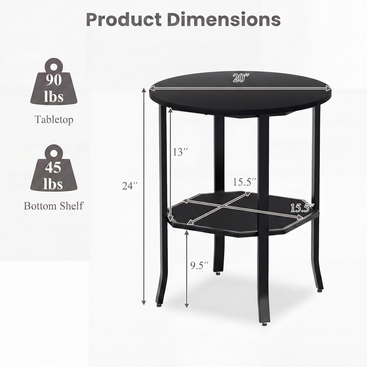 2-Tier Round Side End Table with Storage Shelf Z6501