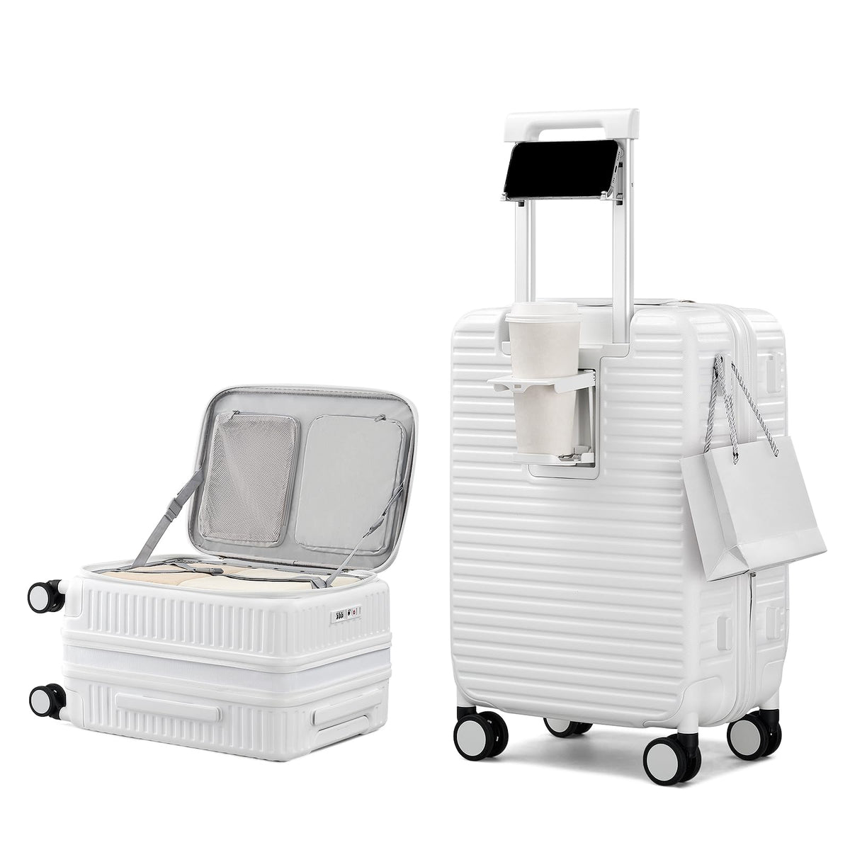20 Inch White Hard Shell Carry on Luggage with Wheels D2791
