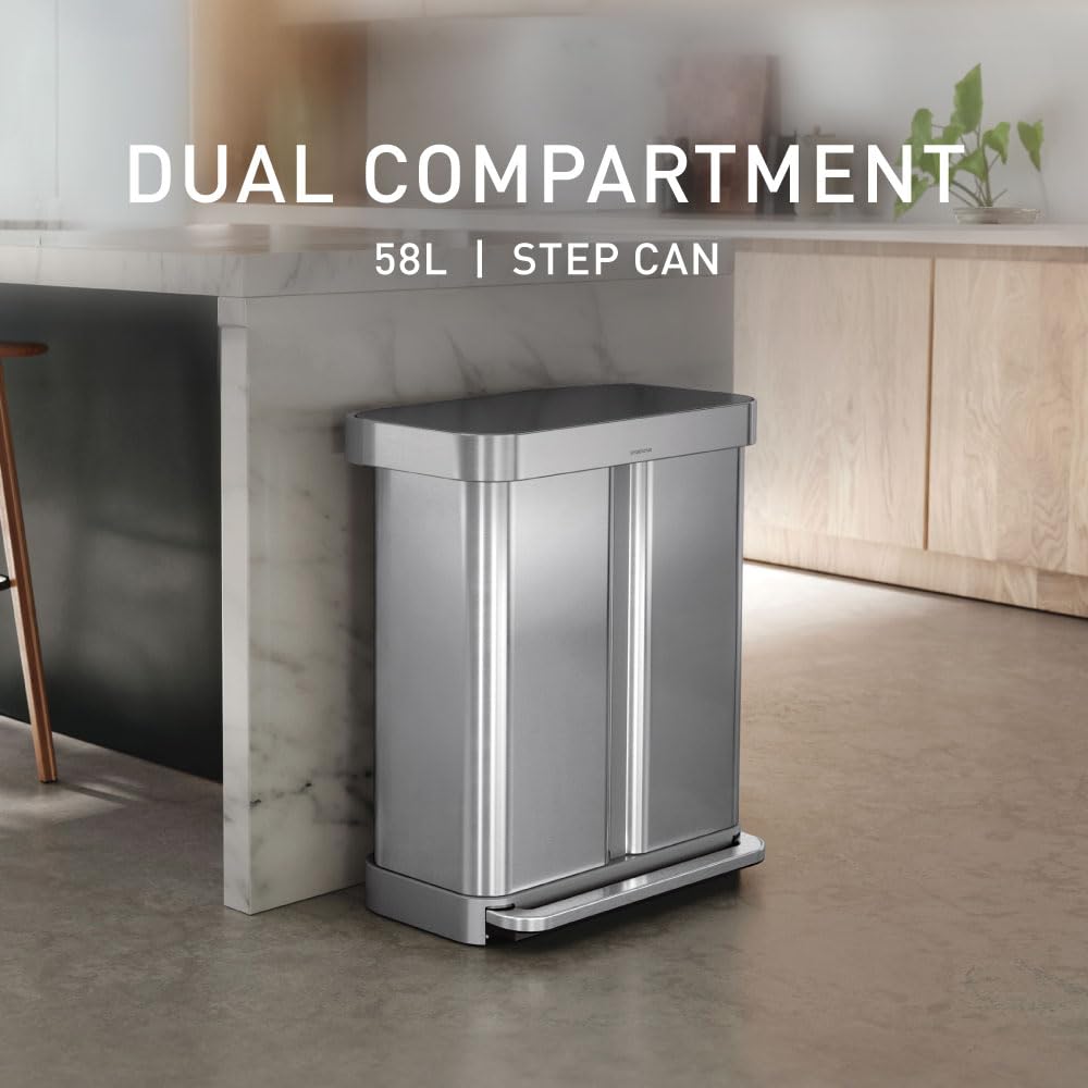 58L Dual Compartment Brushed Stainless Steel Kitchen Trash Can S7900