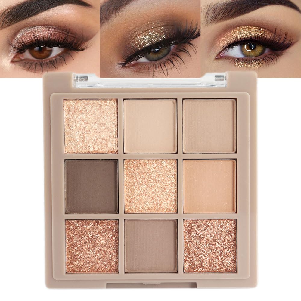 9 Colors Gold Matte Shimmer Vegan Eyeshadow Palette B58854