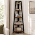 5-Tier Black Metal Wood Corner Bookshelf M8341