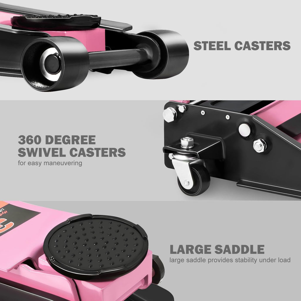 Low Profile Hydraulic Trolley Floor Jack 3 Ton Pink R268