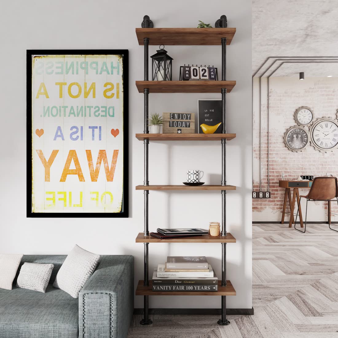 Industrial Pipe 6 Tier Bookshelf F20346