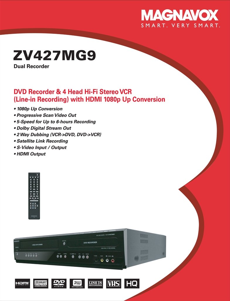 DVD Recorder/VCR Combo, HDMI 1080p Up-Conversion Y180664