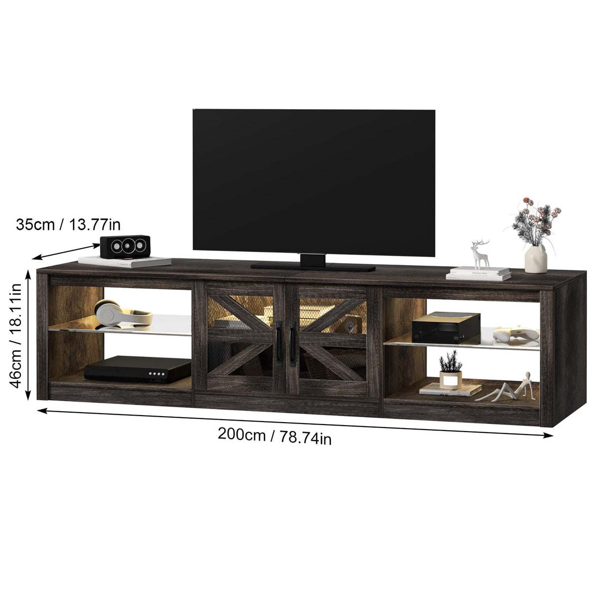 Rustic Brown Grey TV Stand with Sliding Barn Door M104805