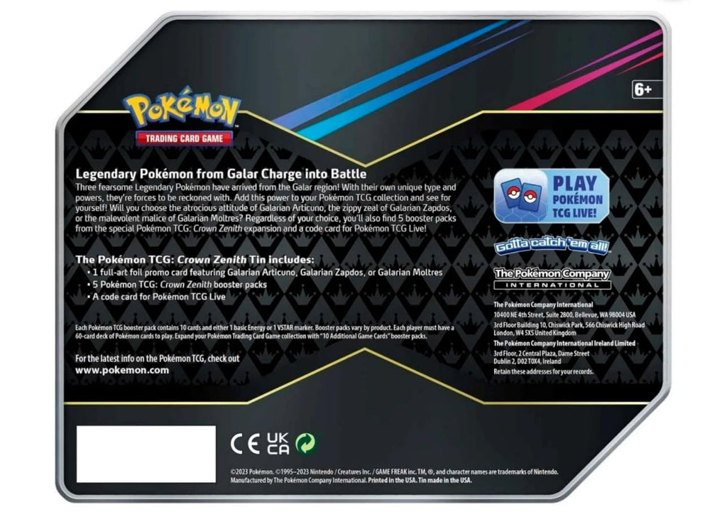 Pokemon Crown Zenith Galarian Zapdos Tin Set H9689