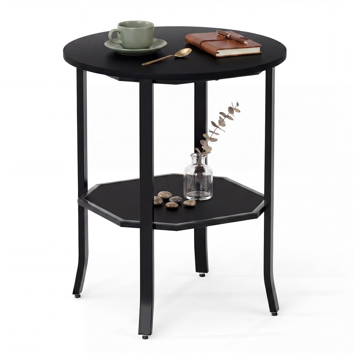 2-Tier Round Side End Table with Storage Shelf Z6501