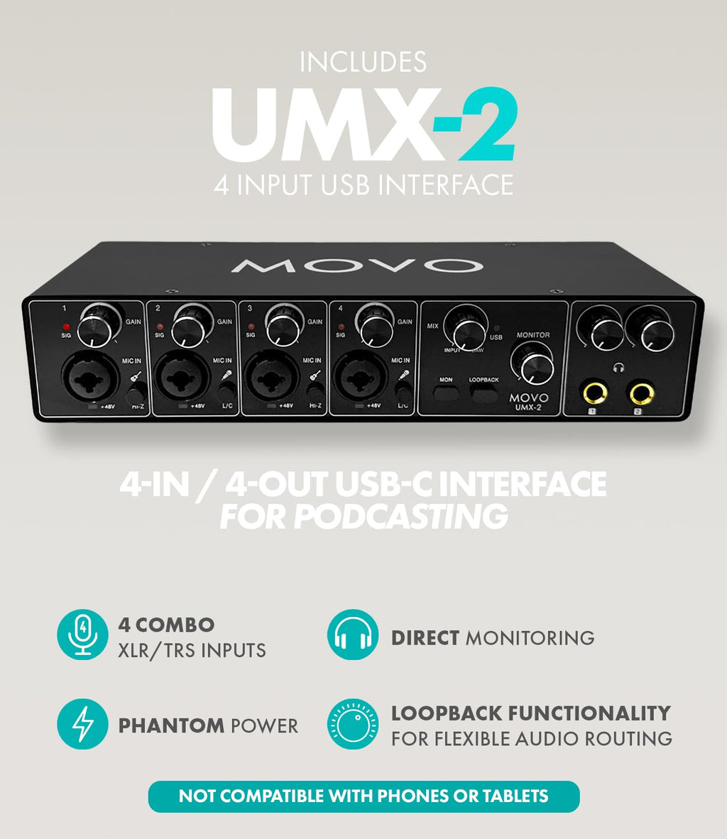 4-Person Podcast Equipment Bundle with 4-Channel USB Audio Interface and 4 Dynamic Microphones R27467