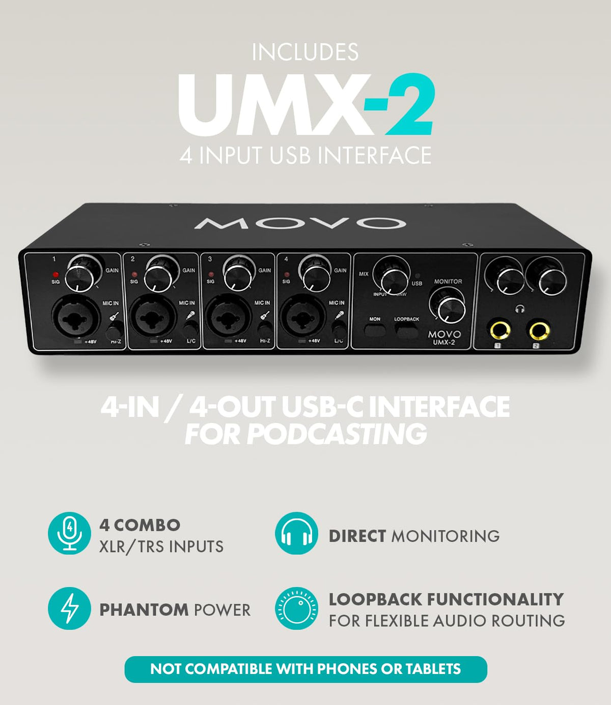 4-Person Podcast Equipment Bundle with 4-Channel USB Audio Interface and 4 Dynamic Microphones R27467