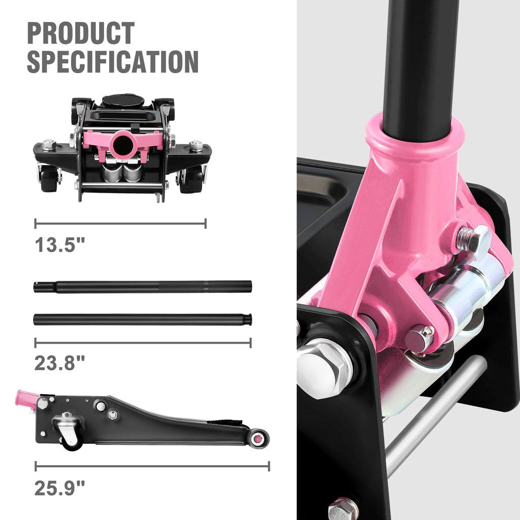 Low Profile Hydraulic Trolley Floor Jack 3 Ton Pink R268