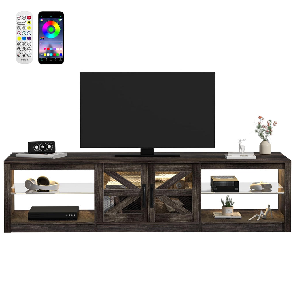 Rustic Brown Grey TV Stand with Sliding Barn Door M104805