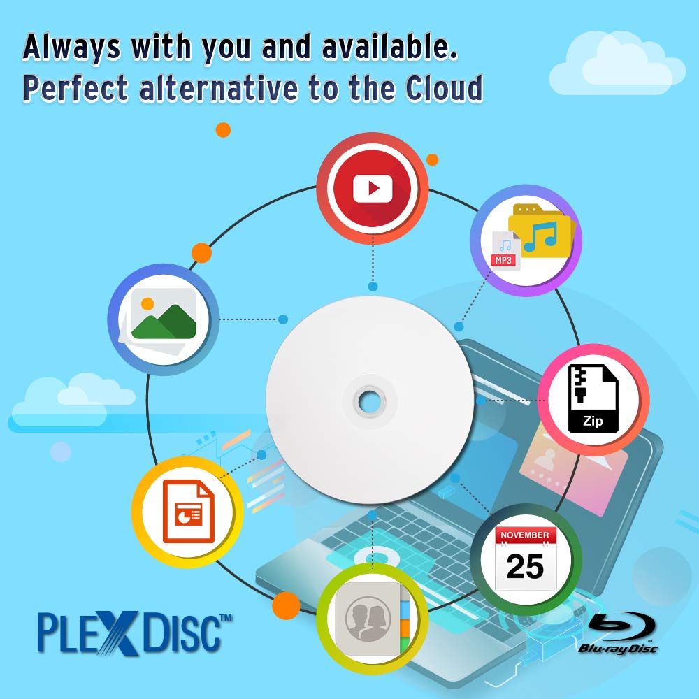 Water Resistant Glossy White Inkjet Printable BD-R DL 6x 50GB Blu-ray 10 Disc Spindle D7769
