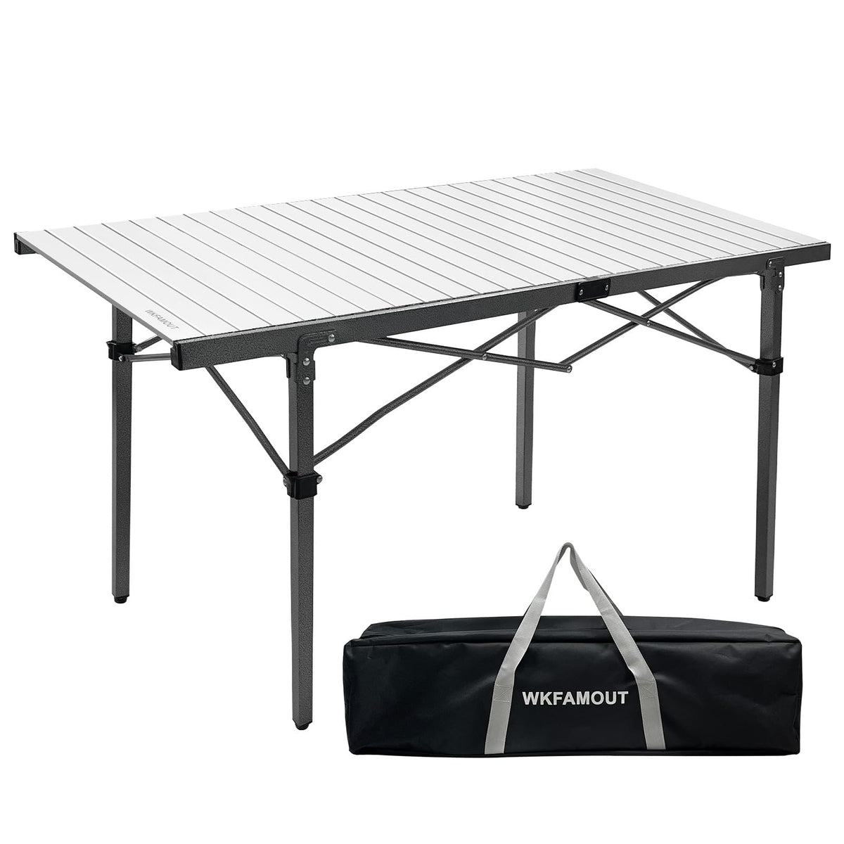 29.9" Tall Folding Camping Table for 2-6 Person, 54.7" Large Aluminum Foldable Roll-up Table Outdoor with Carry Bag for Picnic, Camp, Sturdy, Backyard, Patio L939611