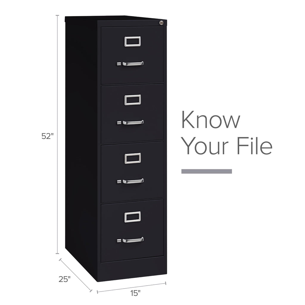 15" W 4 Drawer Vertical File Cabinet, Black, Letter H605101