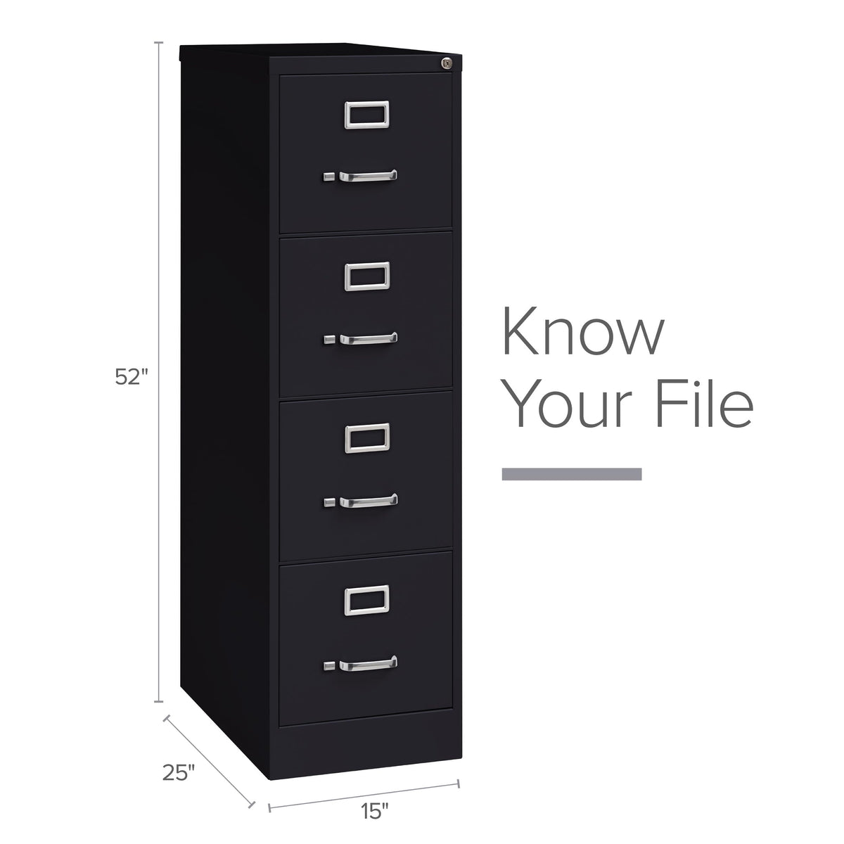 15" W 4 Drawer Vertical File Cabinet, Black, Letter H605101