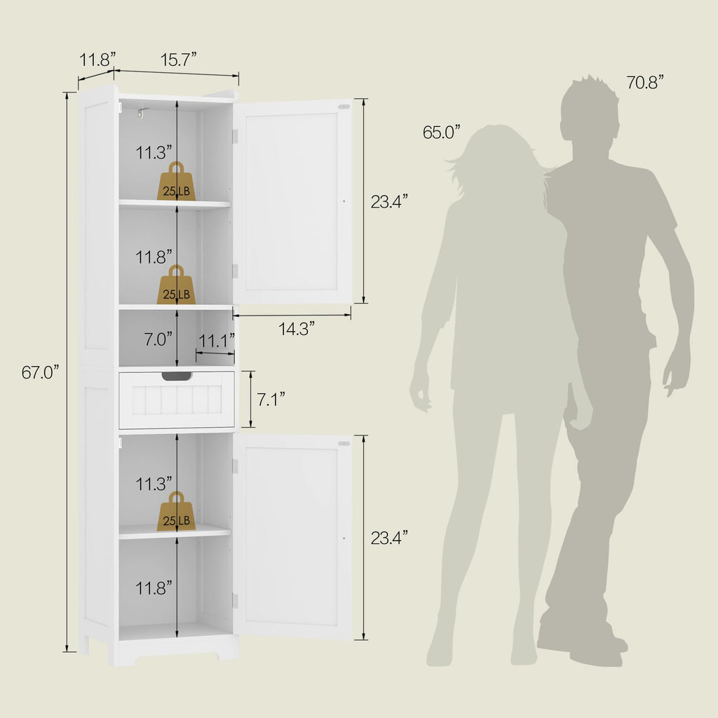67" H Tall White Bathroom Storage Cabinet B447