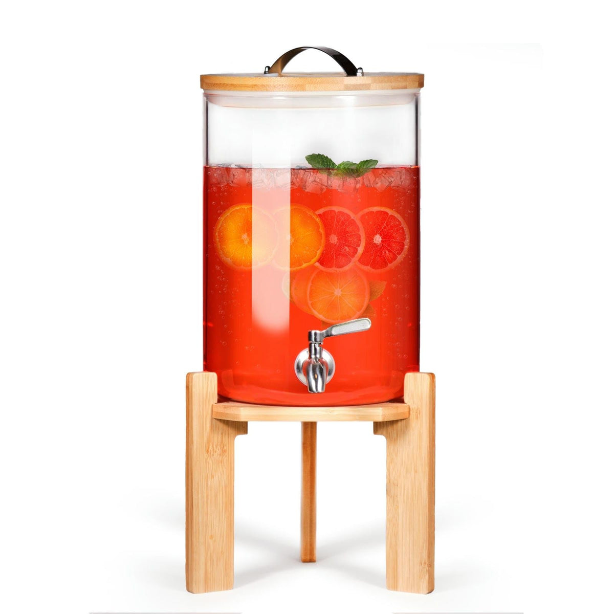 2.1 Gallon Glass Beverage Dispenser with Bamboo Stand and Spigot J711