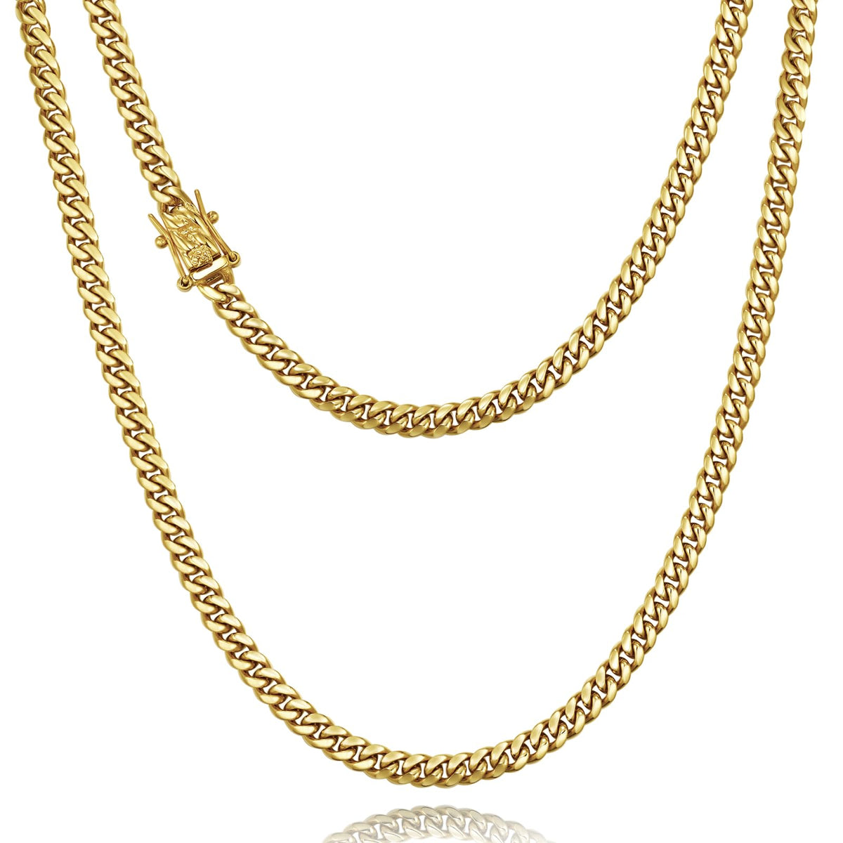 3mm 6mm Cuban Link Chain 14K Gold Plated Stainless Steel Necklace M34291