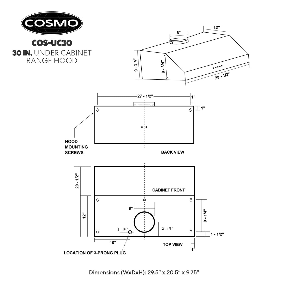 29.5 in. Ducted Under Cabinet Range Hood C596137