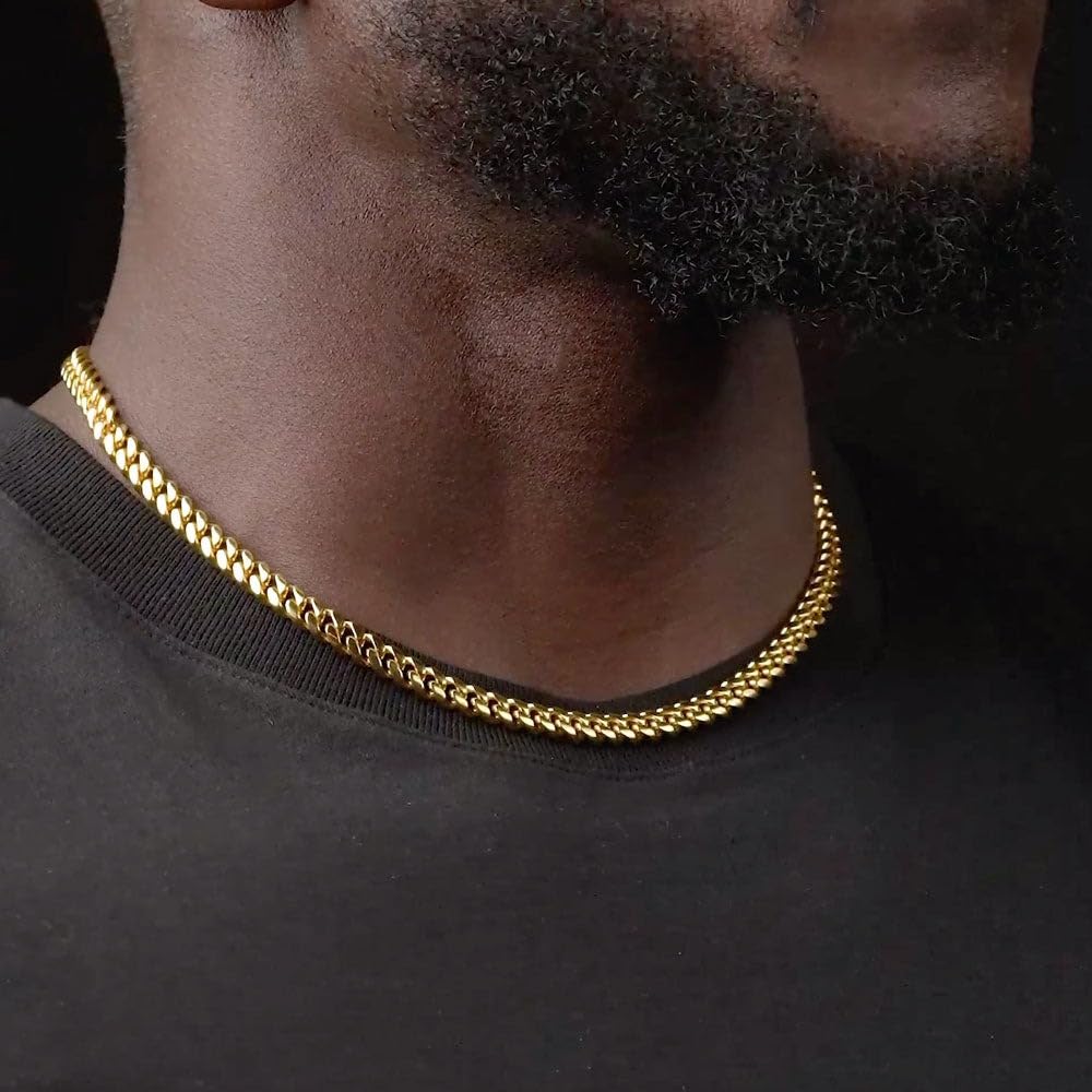 3mm 6mm Cuban Link Chain 14K Gold Plated Stainless Steel Necklace M34291
