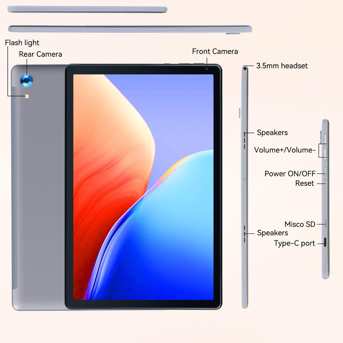 10.1" Android Tablet with Octa-core Processor 24GB RAM 128GB ROM HD IPS Touchscreen G6921