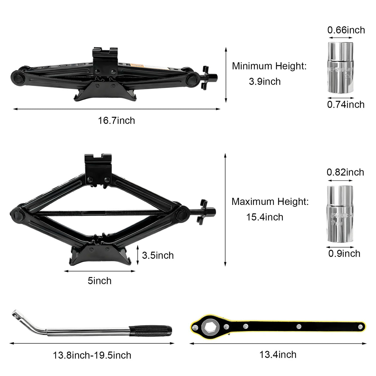 2 Ton Portable Scissor Jack with Lug Wrench X55084