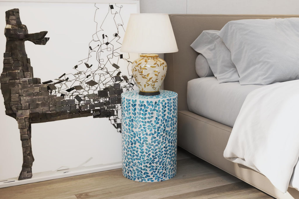 Mother of Pearl Inlaid Cylinder Drum End Table G85989