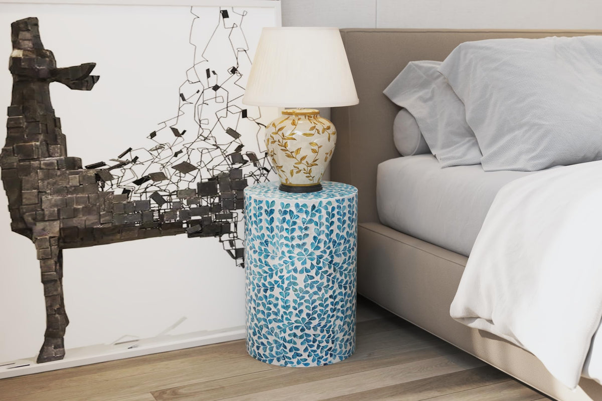 Mother of Pearl Inlaid Cylinder Drum End Table G85989