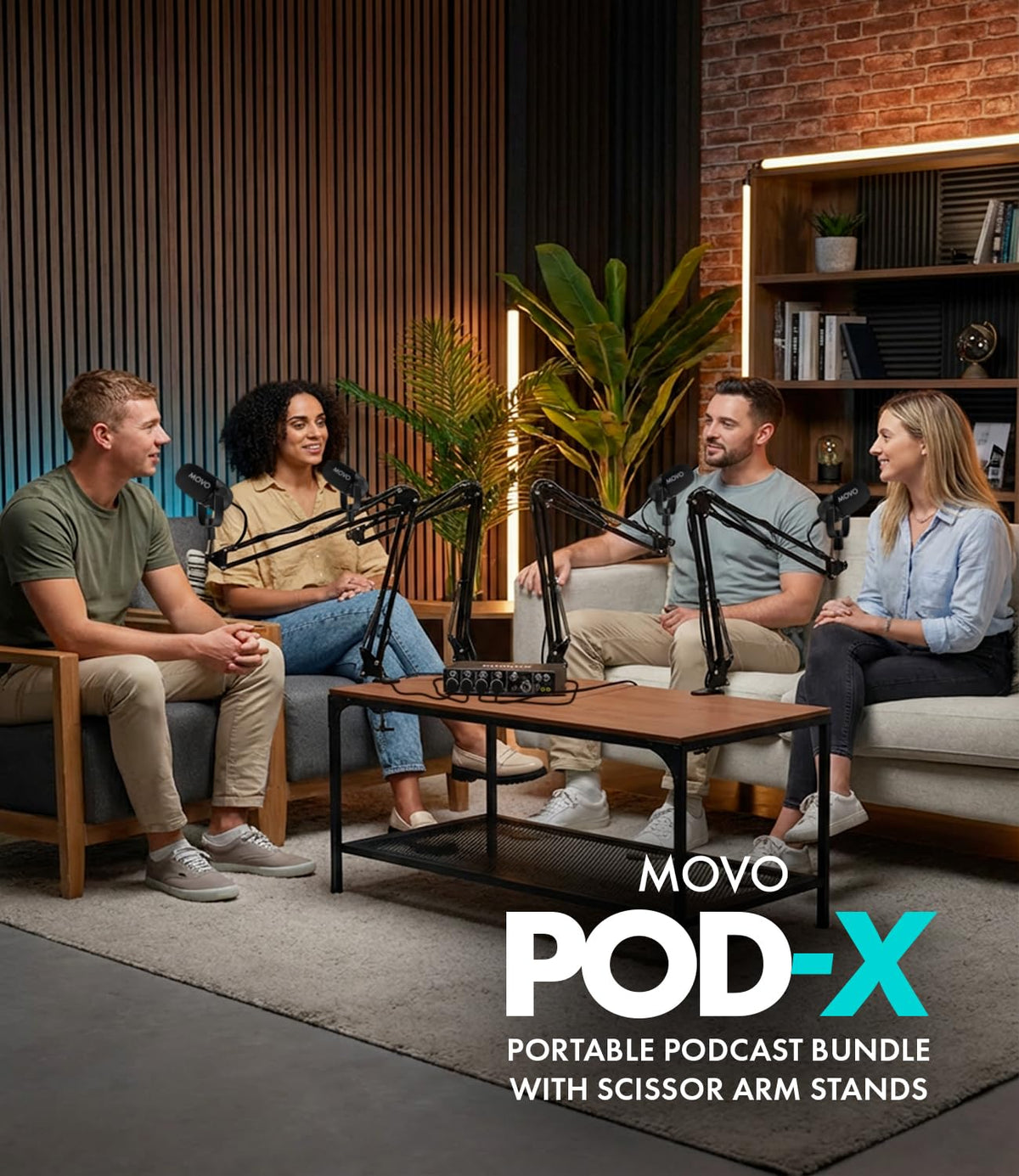 4-Person Podcast Equipment Bundle with 4-Channel USB Audio Interface and 4 Dynamic Microphones R27467