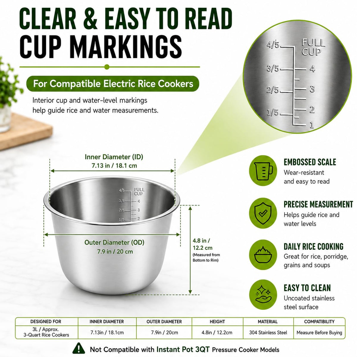 Stainless Steel Replacement Inner Pot Bowl P444