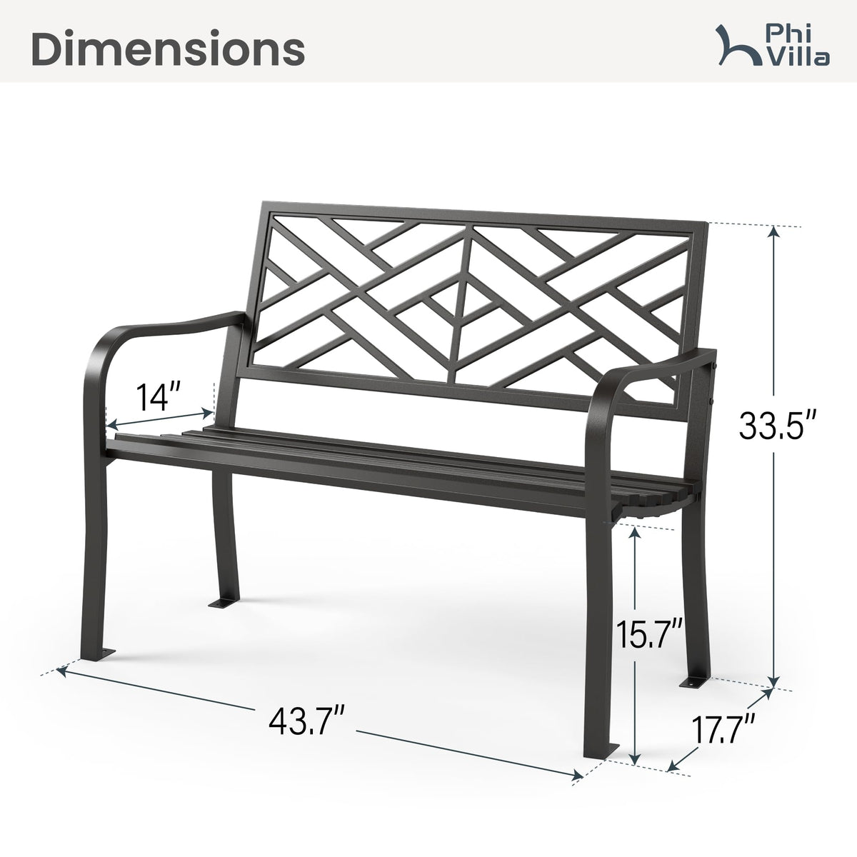 Black 43 Inches Outdoor Garden Bench G712050