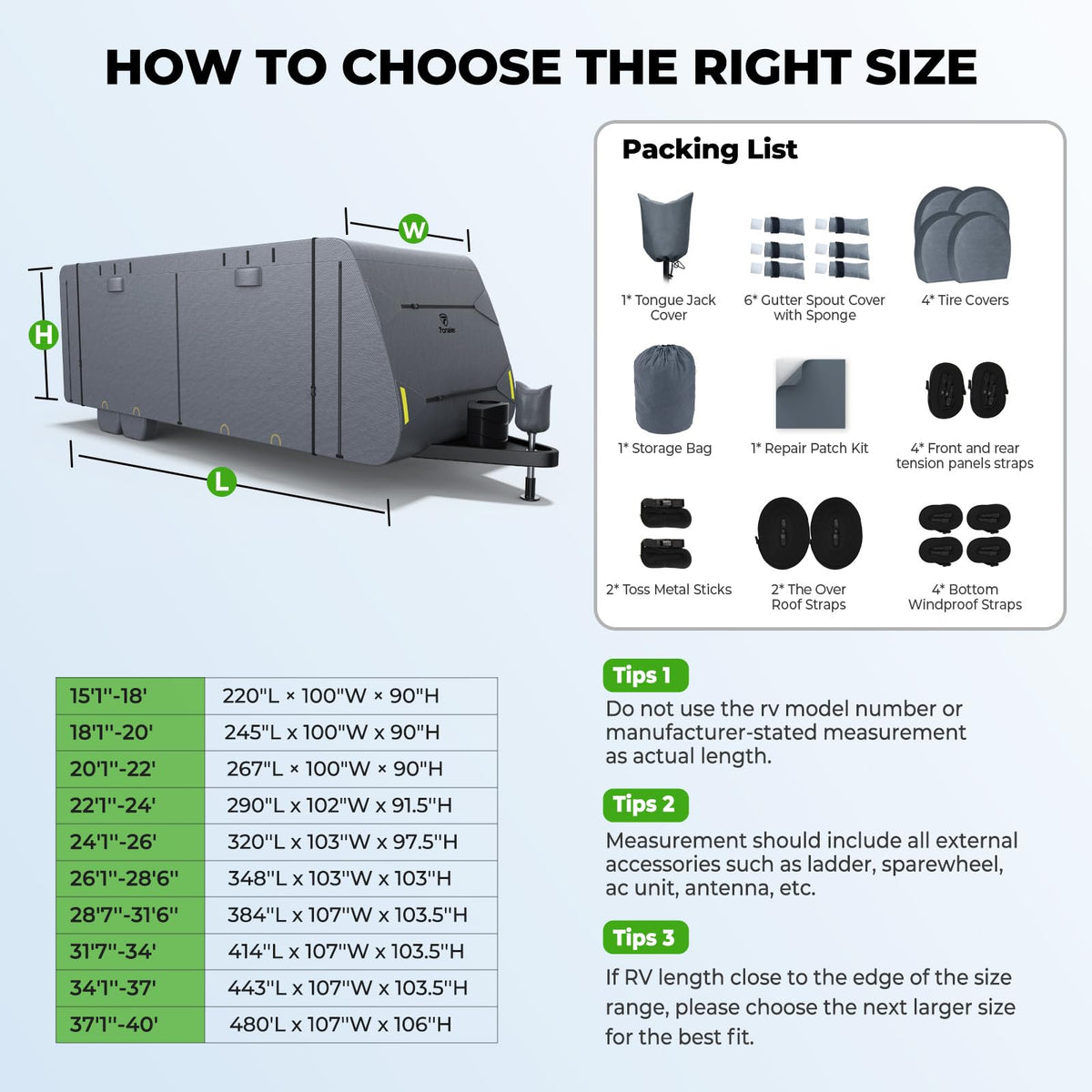 20-22FT Heavy Duty 9 Layers Travel Trailer Cover Y558750