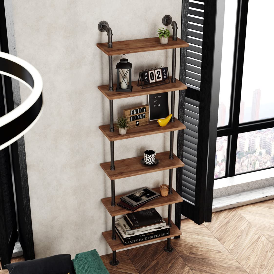 Industrial Pipe 6 Tier Bookshelf F20346