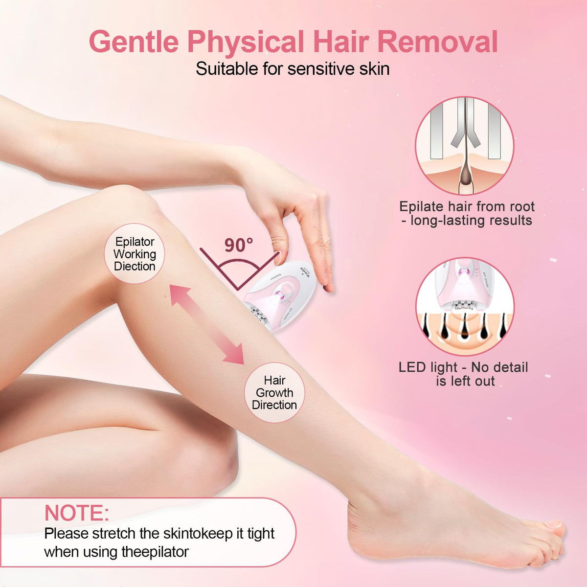 2 Speeds Rechargeable Epilator with LED Light R25740