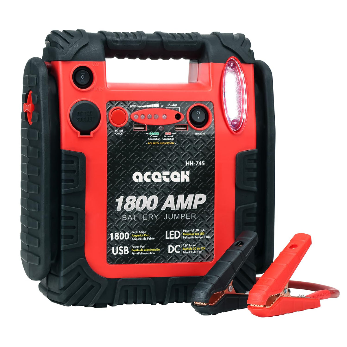 1800A Peak Car Jump Starter, 20000mAh Battery Booster, 12V Portable Power Bank with LED Light F7302