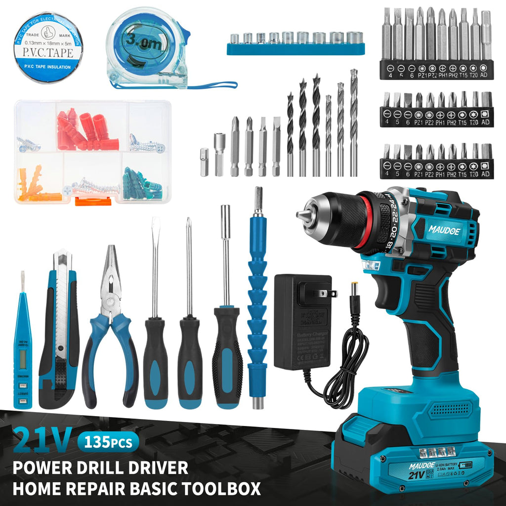 21V Brushless Cordless Drill with 2 Batteries & Charger V60360