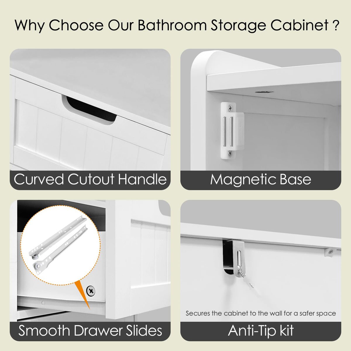 67" H Tall White Bathroom Storage Cabinet B447