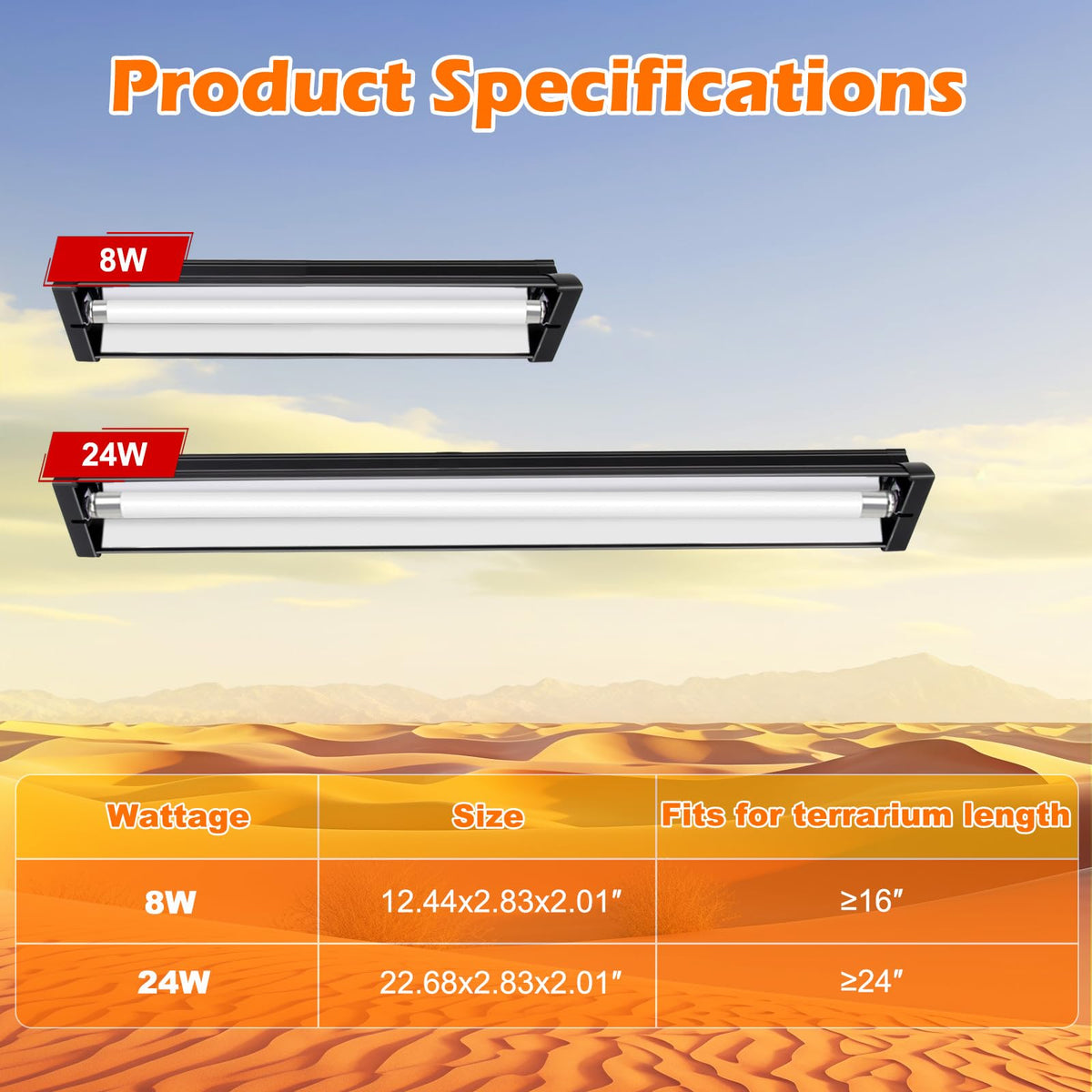 8W 10.0 UVB Reptile Light Fixture Combo Kit with Terrarium Hood D752