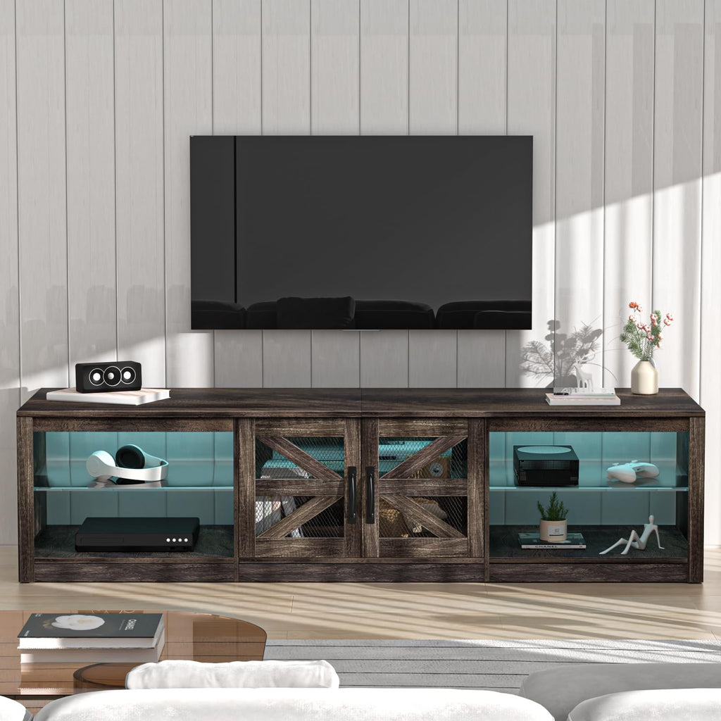 Rustic Brown Grey TV Stand with Sliding Barn Door M104805