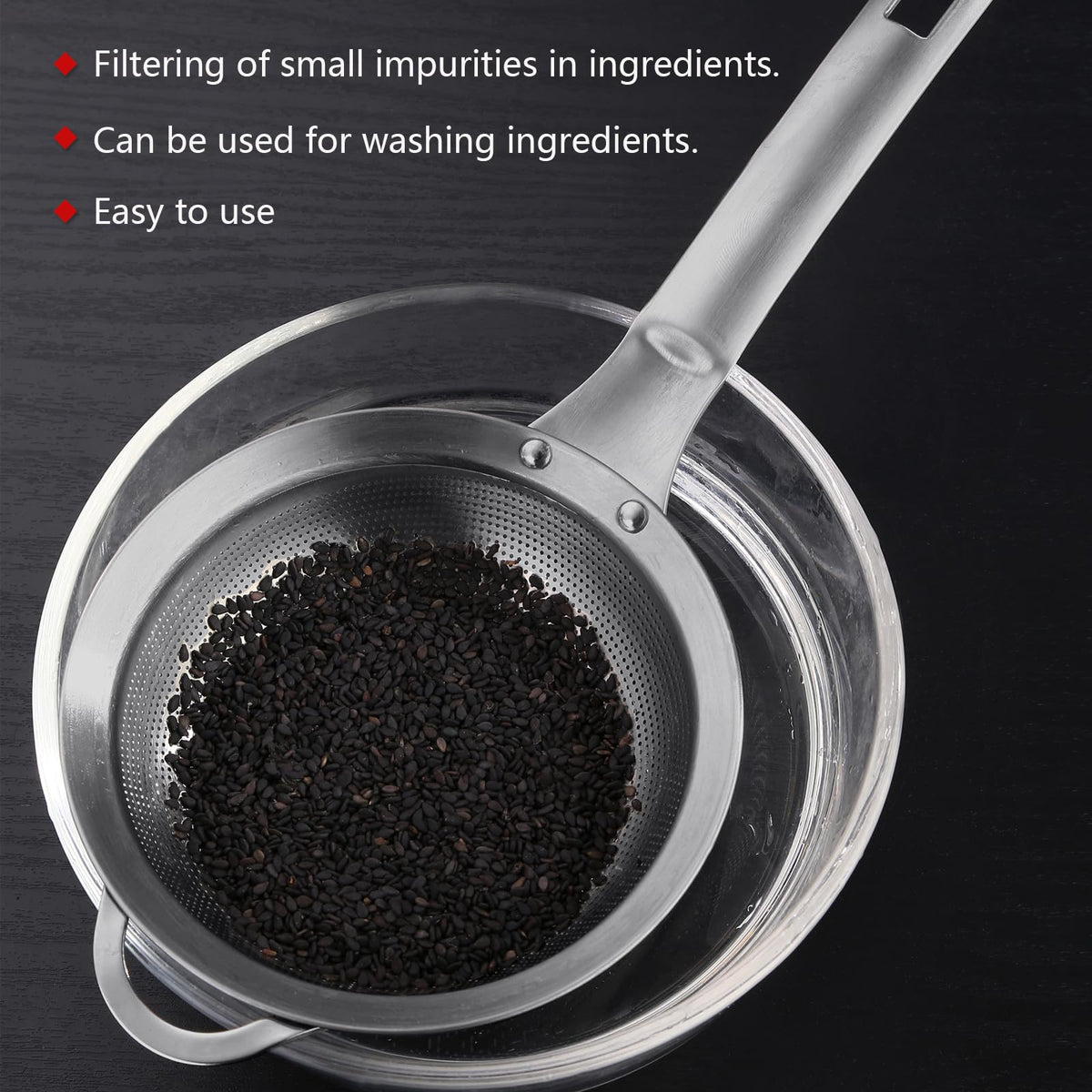 Fine Mesh Stainless Steel Colander Strainer with Handle Set of 2 K2775