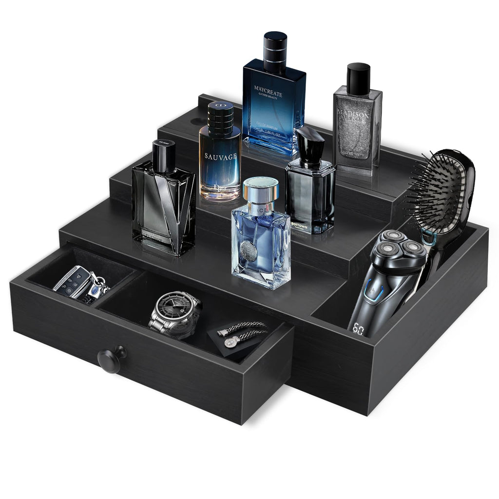 3 Tier Cologne Stand Organizer with Velvet Lining Drawer Q338